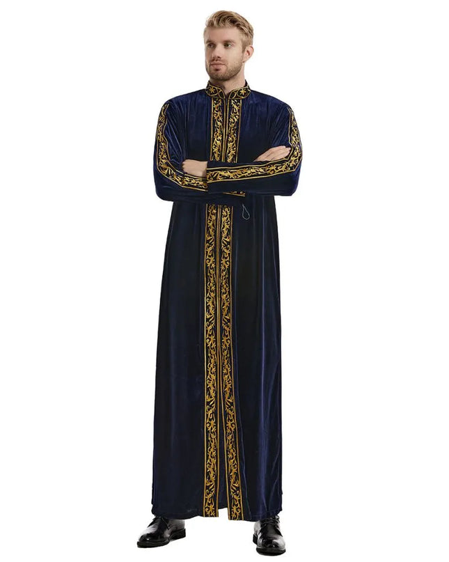 Jubbas Middle East Muslim Gold Velvet Embroidery Men's Robe Arabian Islamic Prayer Dress National Costume Noble Luxury Long-sleeved Top