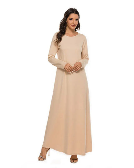 Women's Muslim Basic Liturgy  Abaya Long Sleeve Inner Cloth Round Neck Ladies Dress Middle Eastern Dubai Turkey Solid Daily Robe