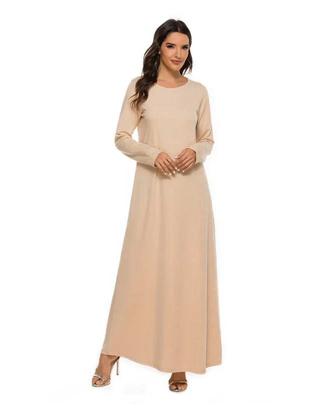 Women's Muslim Basic Liturgy  Abaya Long Sleeve Inner Cloth Round Neck Ladies Dress Middle Eastern Dubai Turkey Solid Daily Robe
