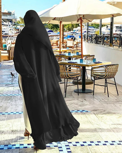 Abayas Luxury Double Layer Abayas For Woman Soft Black Chiffon Kaftan Dubai Abaya Cardigan Dresses Muslim Women Clothing