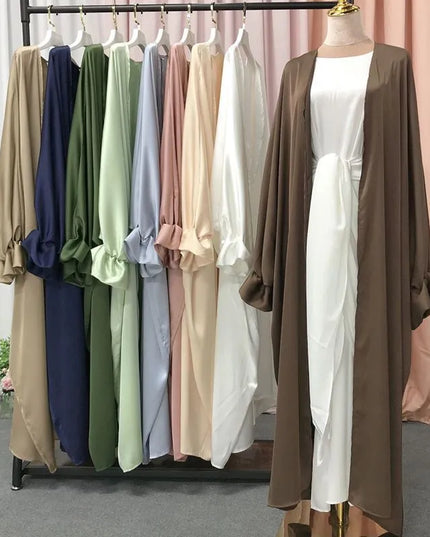 Abaya Ramadan Open Abaya Kimono Femme Muslim Satin Hijab Dress Abayas for Women Dubai Kaftan Robe Islam Elegant Modest Clothes