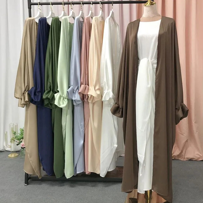 Abaya Ramadan Open Abaya Kimono Femme Muslim Satin Hijab Dress Abayas for Women Dubai Kaftan Robe Islam Elegant Modest Clothes