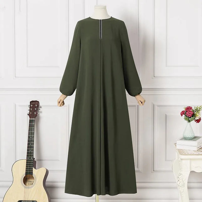 Abaya Kaftan Long Sleeves O-neck Robe Dress Muslim Dress Women Abaya Fashion Loose-Fitting Islamic Clothing Eid Ramadan Caftan