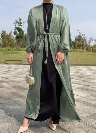 Abaya  Fashion Kimono Muslim Dress Smooth Silky Elegant Pure Color Long Muslim Abayas Women Modest Wear Clothing Robe