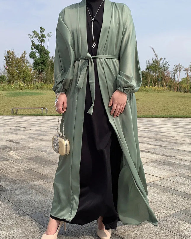 Abaya  Fashion Kimono Muslim Dress Smooth Silky Elegant Pure Color Long Muslim Abayas Women Modest Wear Clothing Robe