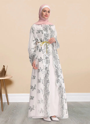 Dresses Floral Sequin Abaya Kimono Cardigan Hijab Muslim Dress Turkish Islamic Clothing Abayas For Women Dubai Kaftan Robe Islam Caftan