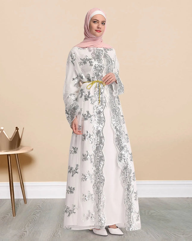 Dresses Floral Sequin Abaya Kimono Cardigan Hijab Muslim Dress Turkish Islamic Clothing Abayas For Women Dubai Kaftan Robe Islam Caftan