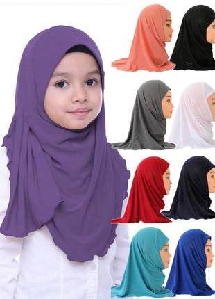 Kids Accessories Muslim Girls Kids Hijab Islamic Scarf Shawls No Decoration Soft and Stretch Material for 2 to 7 years old Girls Wholesale 50cm