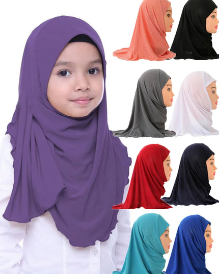 Kids Accessories Muslim Girls Kids Hijab Islamic Scarf Shawls No Decoration Soft and Stretch Material for 2 to 7 years old Girls Wholesale 50cm