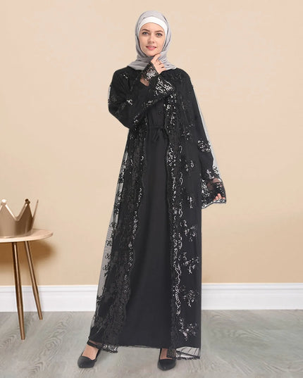 Dresses Floral Sequin Abaya Kimono Cardigan Hijab Muslim Dress Turkish Islamic Clothing Abayas For Women Dubai Kaftan Robe Islam Caftan