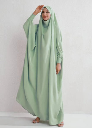Jilbab-Prayer Outfit Women Eid Muslim Abaya Arab Dubai Kaftan Islam Headscarf Long Robe Loose Morocco Ramadan Solid Color Jalabiya Modest Abayas