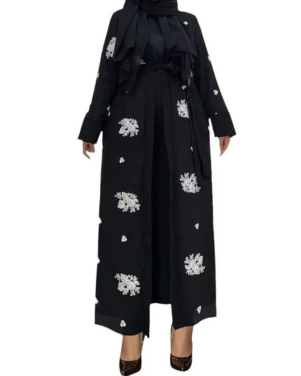 Abaya Women's Two Pieces Set Female Moroccan Kaftan Embroidered Chiffon Coat Muslim Set Dubai Abaya Turkey Women Abayas Islam Clothing