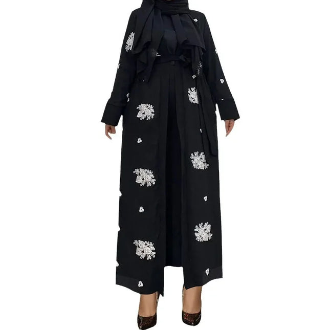 Abaya Women's Two Pieces Set Female Moroccan Kaftan Embroidered Chiffon Coat Muslim Set Dubai Abaya Turkey Women Abayas Islam Clothing