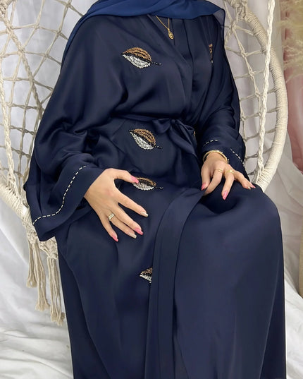 Abayas Eid Muslim Kimono Abaya Embroidery Handsewn Beads Open Abayas for Women Dubai Luxury Islamic Clothing Party Dress Kaftan Robe