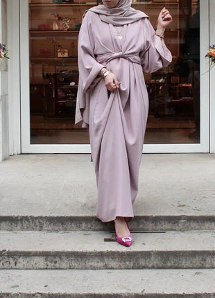 Dress -  Robe Musulmane Turkish Dubai Fashion Silky Muslim kaftan Robe full length Worship Service abaya