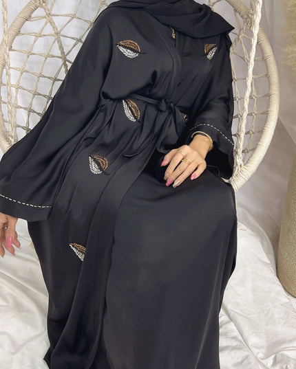 Abayas Eid Muslim Kimono Abaya Embroidery Handsewn Beads Open Abayas for Women Dubai Luxury Islamic Clothing Party Dress Kaftan Robe