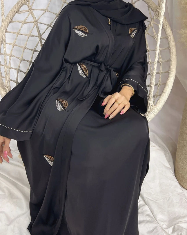 Abayas Eid Muslim Kimono Abaya Embroidery Handsewn Beads Open Abayas for Women Dubai Luxury Islamic Clothing Party Dress Kaftan Robe