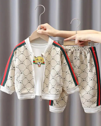 Babies Outfits Spring baby clothes for boys Children printed bear zipper jacket+cartoon shirts+pants 3pcs infant outfits Toddler Kids Tracksuit