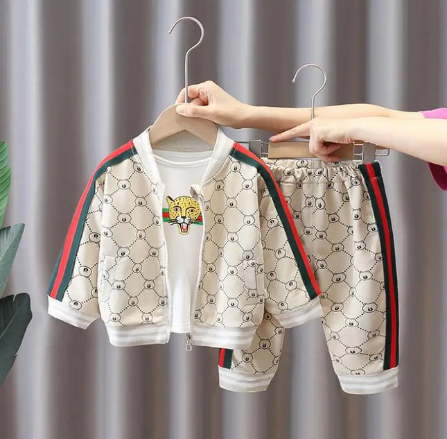 Babies Outfits Spring baby clothes for boys Children printed bear zipper jacket+cartoon shirts+pants 3pcs infant outfits Toddler Kids Tracksuit