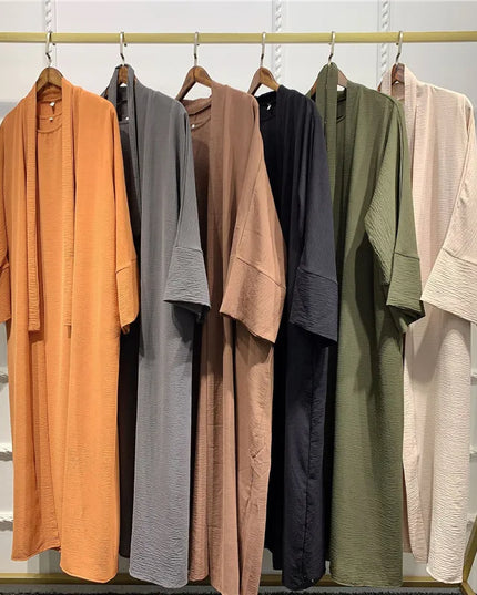 Abaya Set Muslim Hijab Dress Plain Eid Dubai Open Abayas for Women Turkey Inner Dresses African Islam Modest Outfits