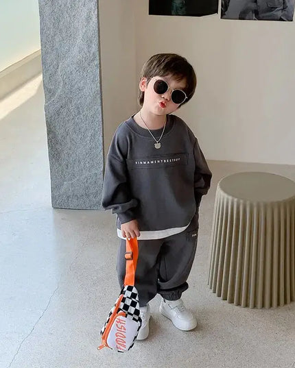 Kids outfit Spring and Autumn Children's Clothing Set 2023 New Korean Version Casual Boys' Sweater Pants 2 Piece Set Baby Loose Sports Set
