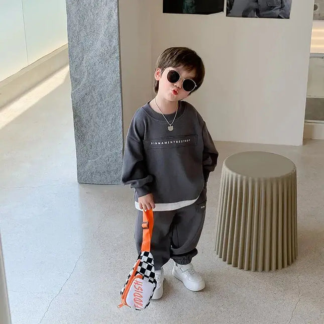 Kids outfit Spring and Autumn Children's Clothing Set 2023 New Korean Version Casual Boys' Sweater Pants 2 Piece Set Baby Loose Sports Set