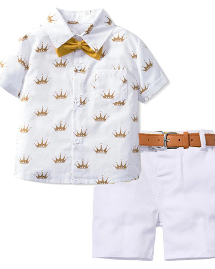 Babies outfits Boys Sets Clothing Summer Crown Print Polo T-Shirt White Shorts Yellow Bowtie Children's Clothing For Boy Kids Clothes Boys